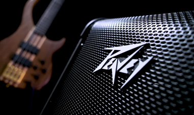 Peavey speaker with electric bass in background