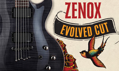 closeup of body of black Zenox Evolved Cut Cort electric guitar